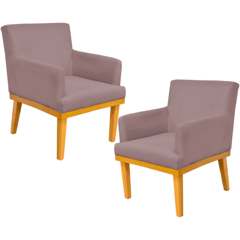 Kit 02 Poltronas Decorativas Para Sala de Estar Base Mel Beatriz W01 Suede Rosê - Lyam Decor