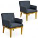 Kit 02 Poltronas Decorativas Para Sala de Estar Beatriz W01 Linho Chumbo - Lyam Decor