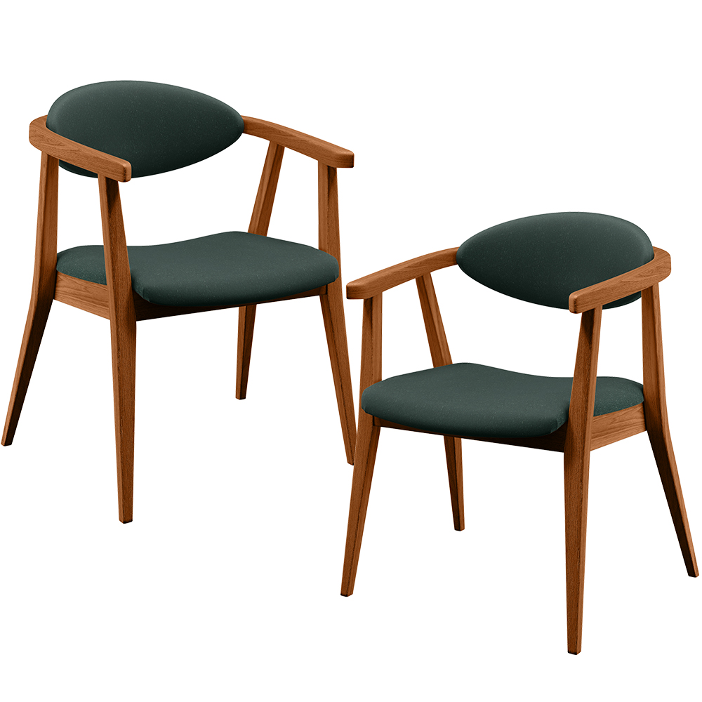 Kit 02 Poltronas Decorativas Para Sala de Estar Cecília B04 Linho Verde Musgo - Lyam Decor