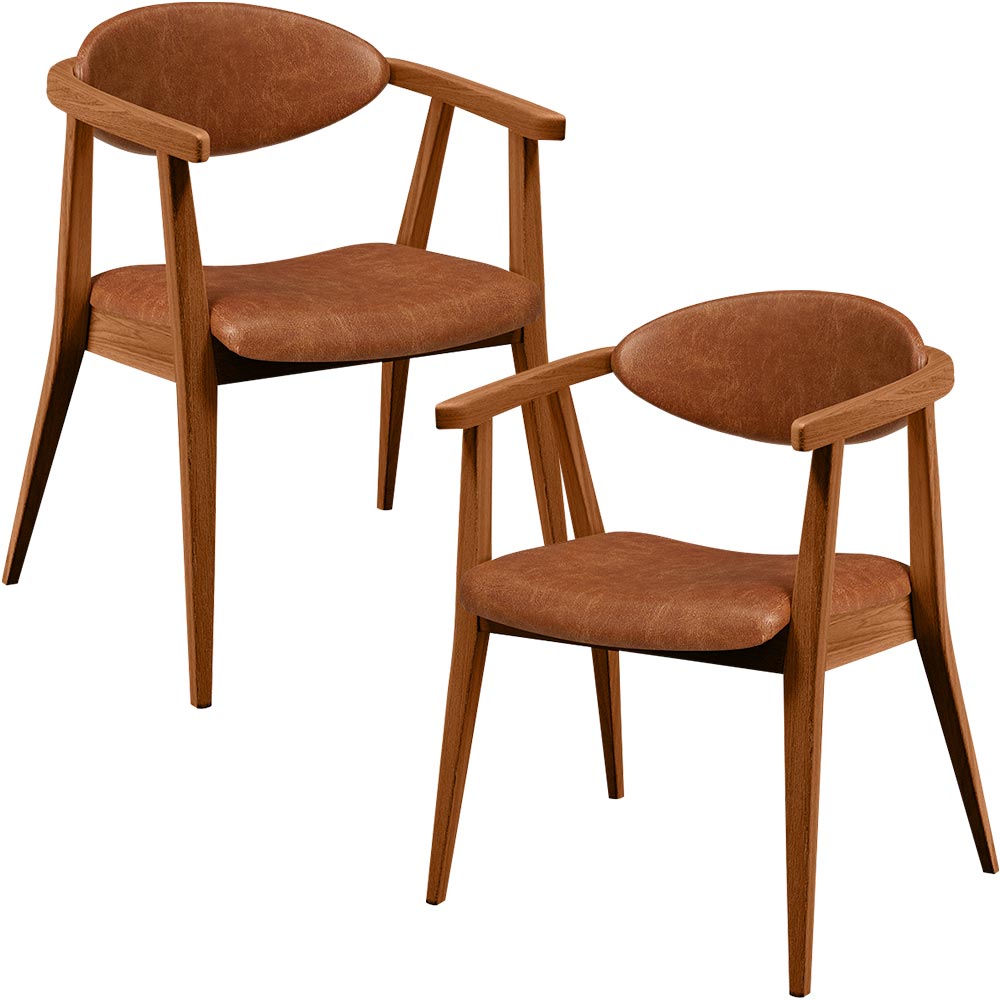 Kit 02 Poltronas Decorativas Para Sala de Estar Cecília L02 Couríssimo Camel - Lyam Decor
