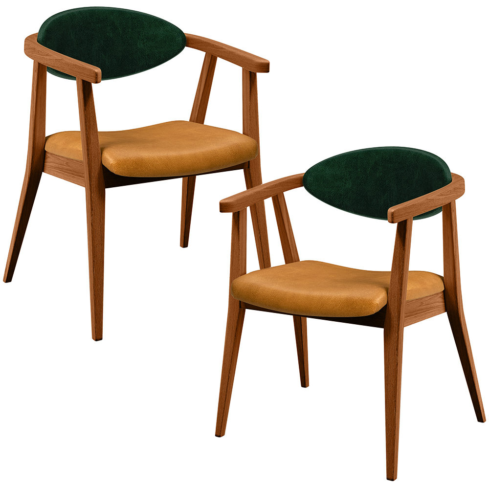 Kit 02 Poltronas Decorativas Para Sala de Estar Cecília L02 Couríssimo Verde Musgo Whisky - Lyam