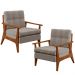 Kit 02 Poltronas Decorativas Para Sala de Estar Encosto Ripado Emília B04 Linho Bege - Lyam Decor