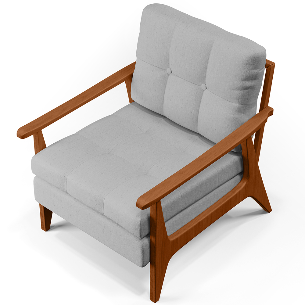 Kit 02 Poltronas Decorativas Para Sala de Estar Encosto Ripado Emília B04 Linho Cinza - Lyam Decor