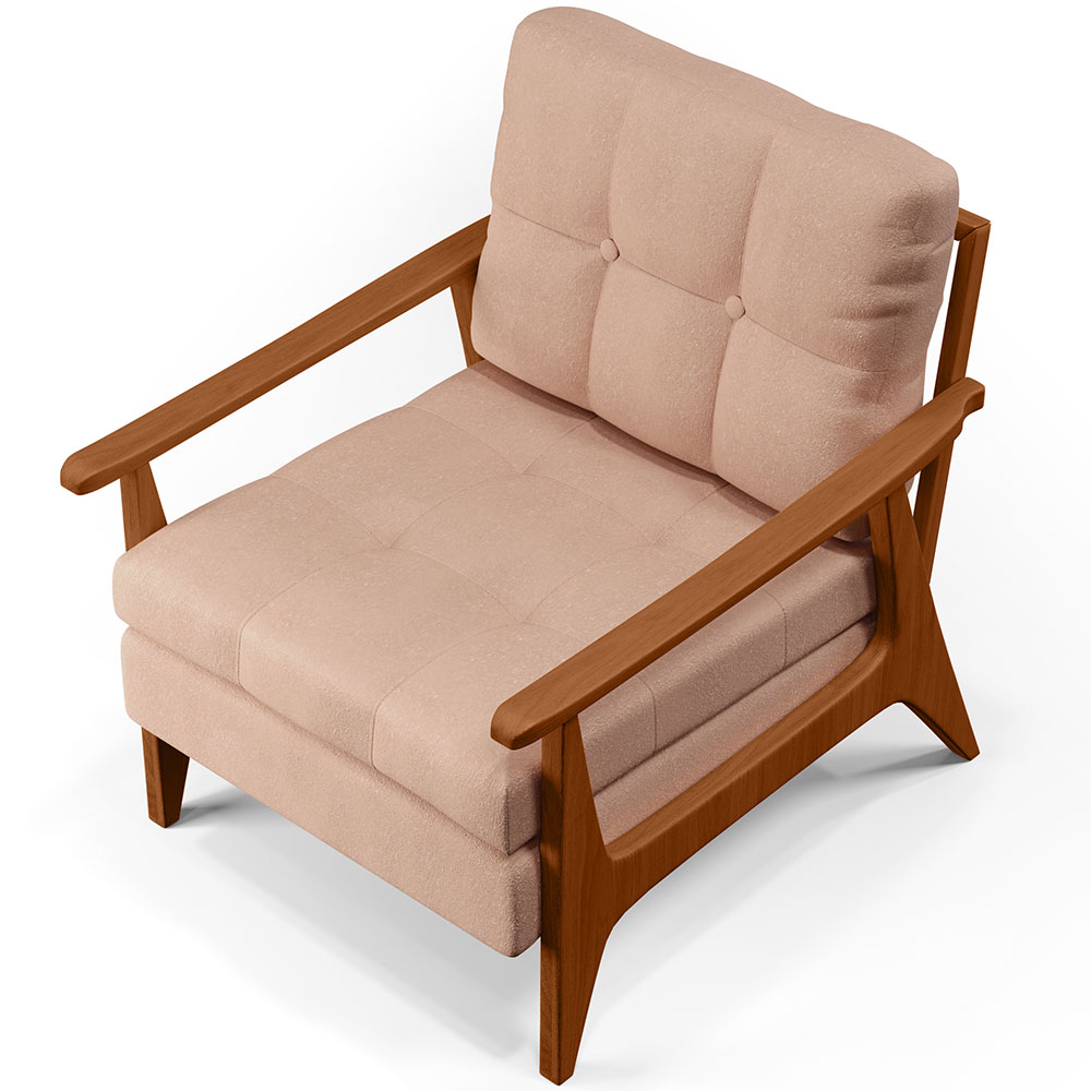 Kit 02 Poltronas Decorativas Para Sala de Estar Encosto Ripado Emília B04 Linho Rosê - Lyam Decor