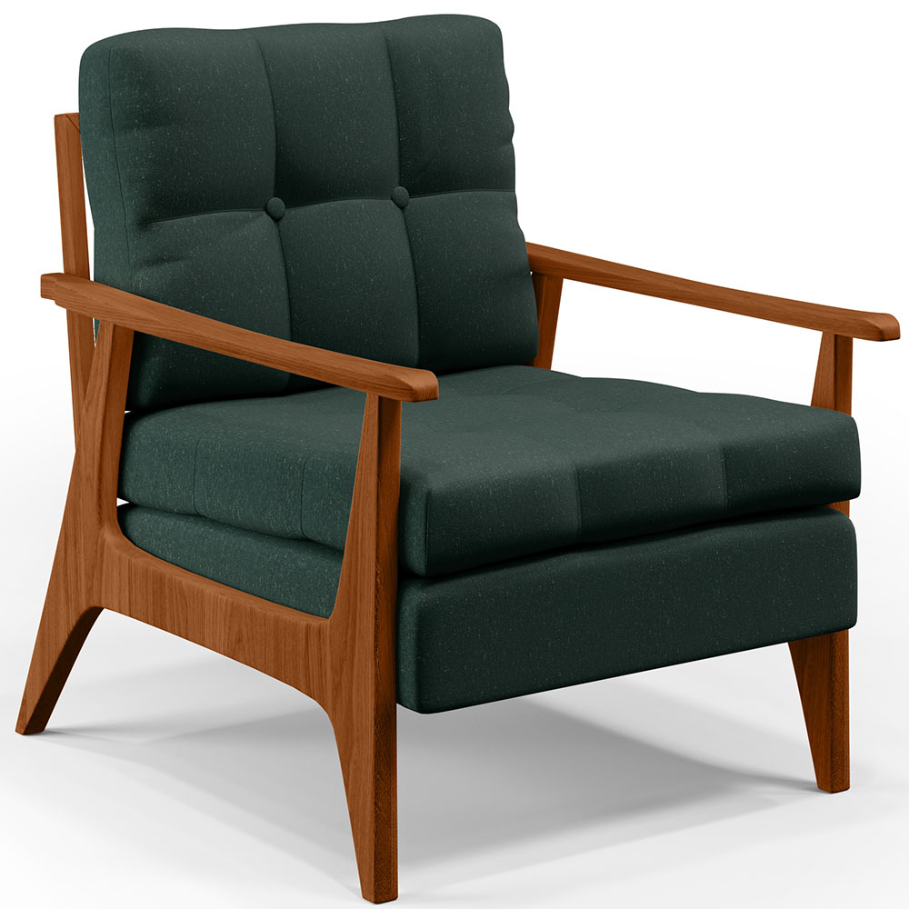 Kit 02 Poltronas Decorativas Para Sala de Estar Encosto Ripado Emília B04 Linho Verde Musgo - Lyam Decor