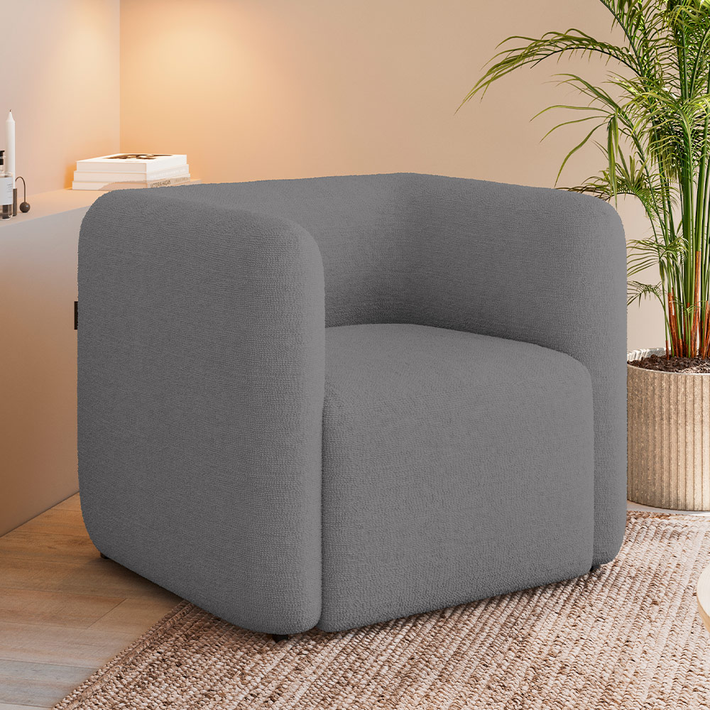 Kit 02 Poltronas Decorativas Para Sala de Estar Fixa Living Peônia K01 Bouclê Cinza - Lyam Decor