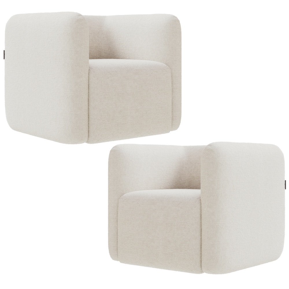 Kit 02 Poltronas Decorativas Para Sala de Estar Fixa Living Peônia K01 Bouclê Creme - Lyam Decor