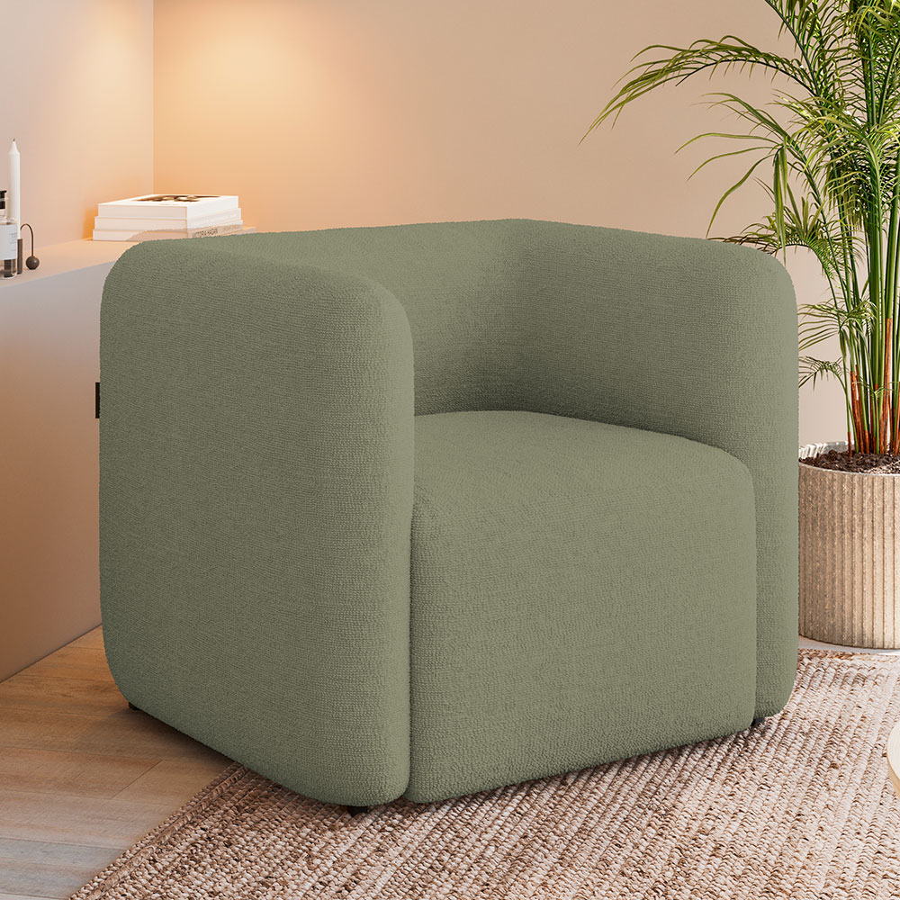 Kit 02 Poltronas Decorativas Para Sala de Estar Fixa Living Peônia K01 Bouclê Verde - Lyam Decor