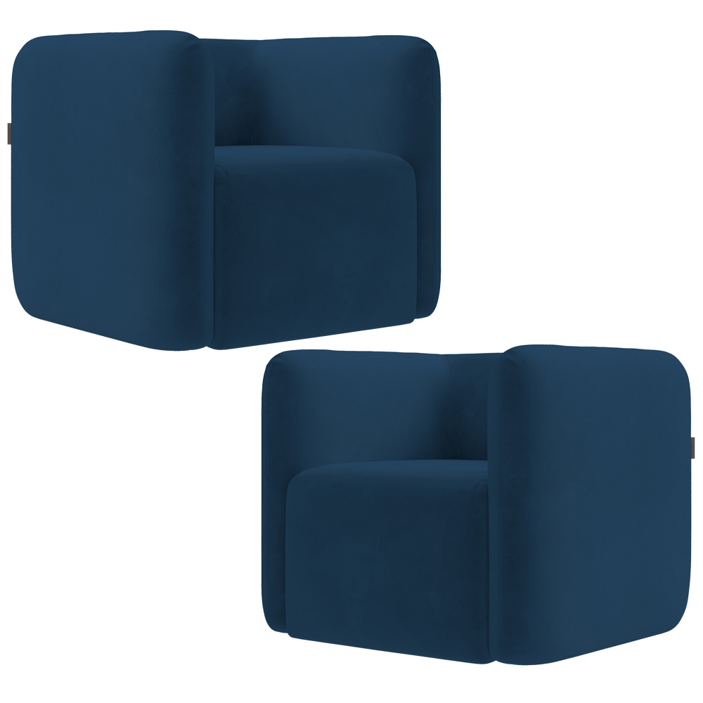 Kit 02 Poltronas Decorativas Para Sala de Estar Fixa Living Peônia K01 Veludo Azul Marinho - Lyam Decor