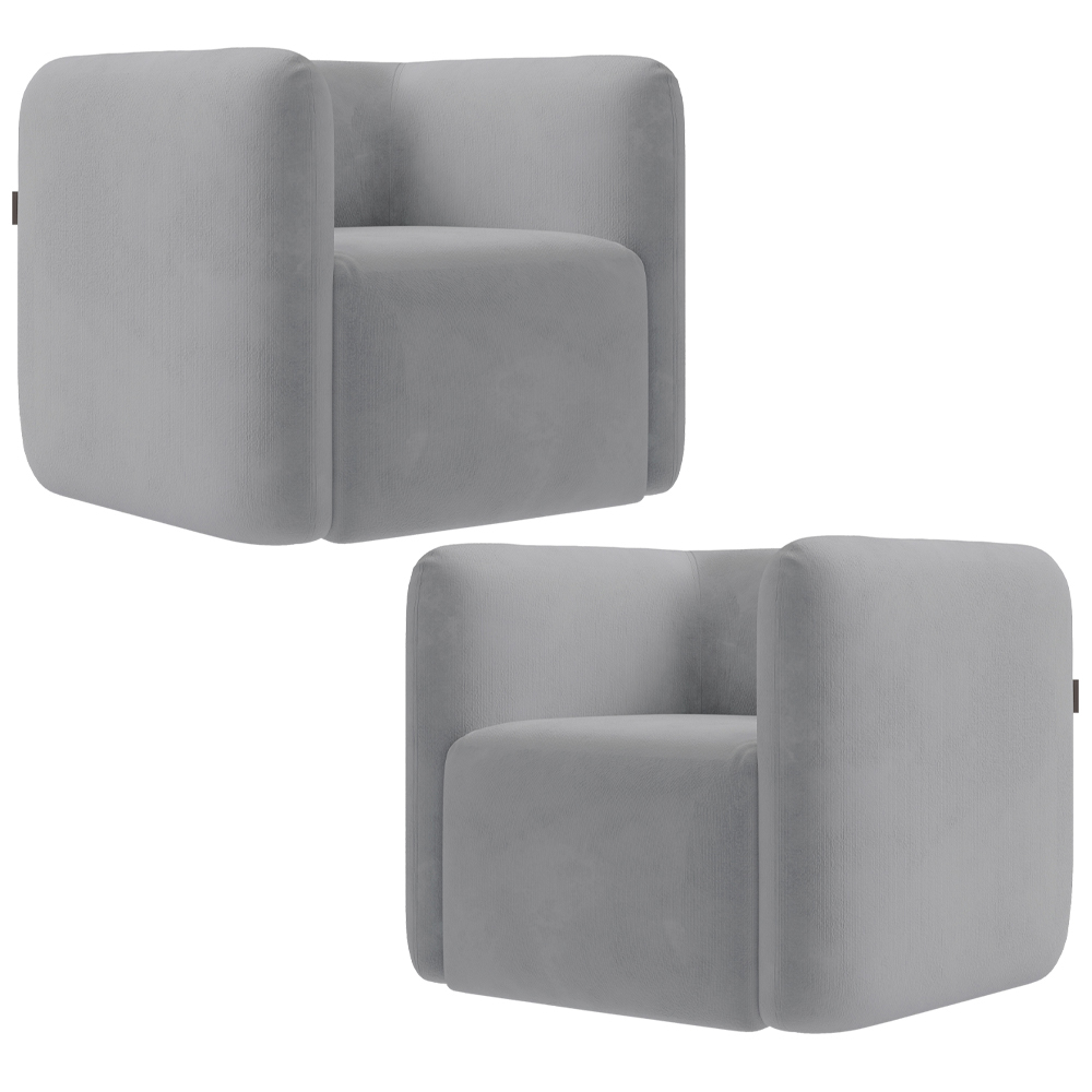 Kit 02 Poltronas Decorativas Para Sala de Estar Fixa Living Peônia K01 Veludo Cinza - Lyam Decor