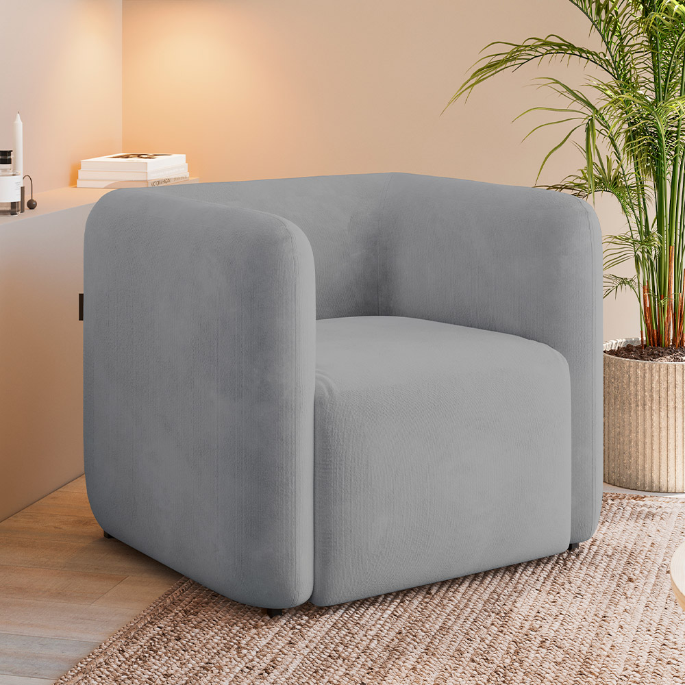 Kit 02 Poltronas Decorativas Para Sala de Estar Fixa Living Peônia K01 Veludo Cinza - Lyam Decor