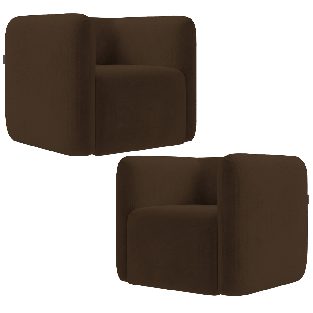 Kit 02 Poltronas Decorativas Para Sala de Estar Fixa Living Peônia K01 Veludo Marrom - Lyam Decor