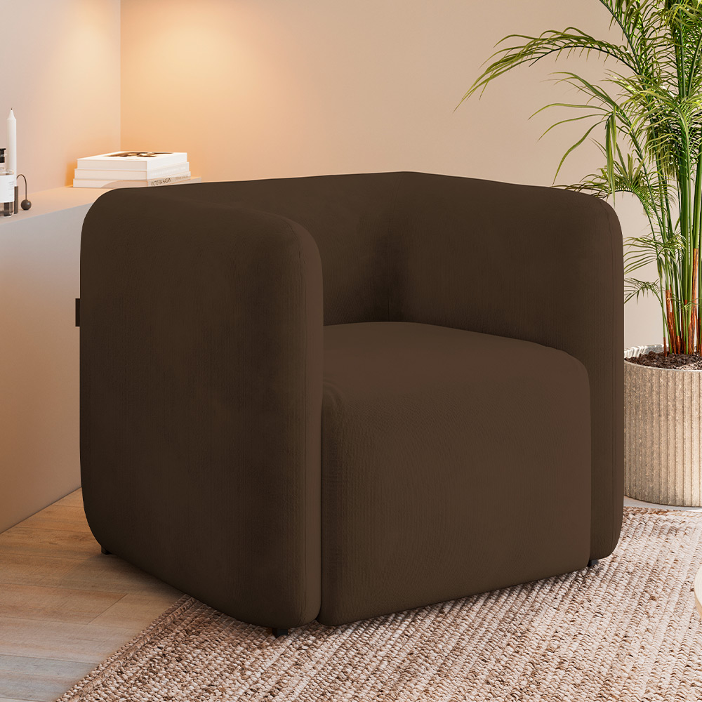 Kit 02 Poltronas Decorativas Para Sala de Estar Fixa Living Peônia K01 Veludo Marrom - Lyam Decor