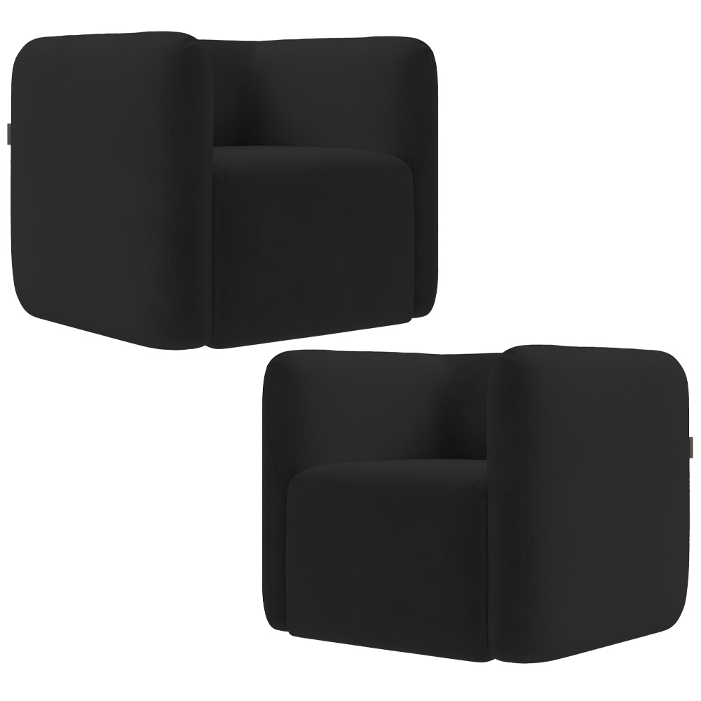Kit 02 Poltronas Decorativas Para Sala de Estar Fixa Living Peônia K01 Veludo Preto - Lyam Decor