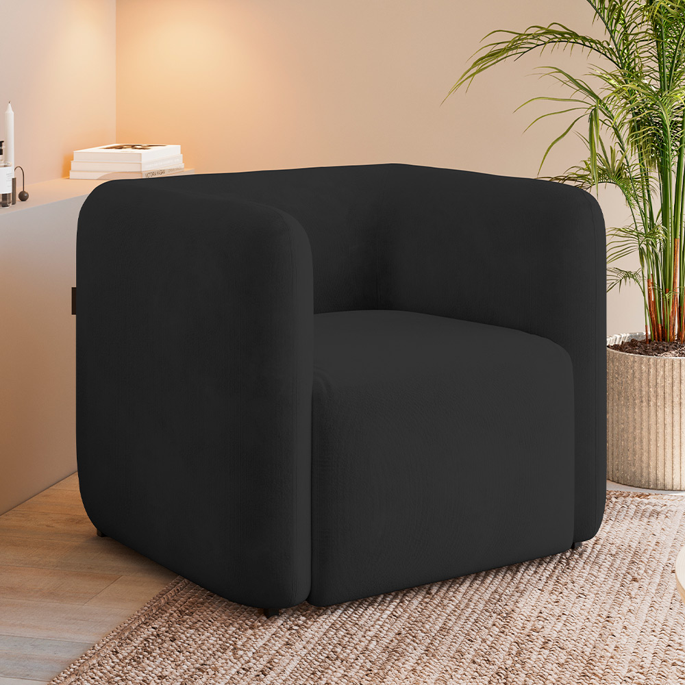 Kit 02 Poltronas Decorativas Para Sala de Estar Fixa Living Peônia K01 Veludo Preto - Lyam Decor