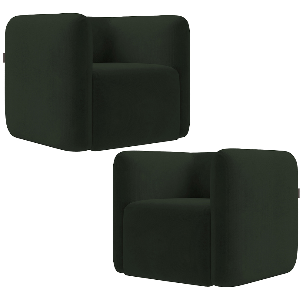 Kit 02 Poltronas Decorativas Para Sala de Estar Fixa Living Peônia K01 Veludo Verde - Lyam Decor