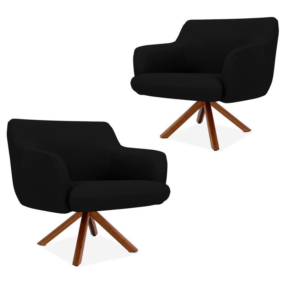 Kit 02 Poltronas Decorativas Para Sala de Estar Jade D02 Corano Preto C-05 - Lyam Decor
