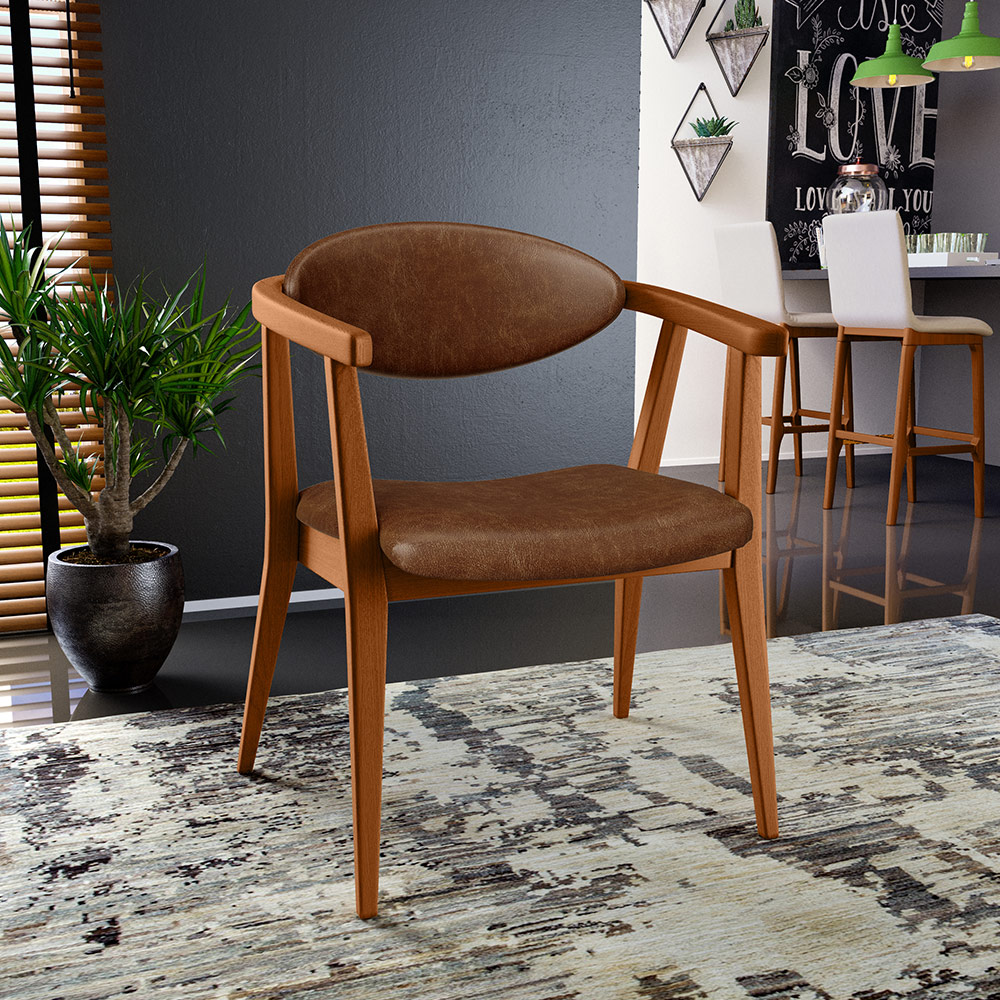 Kit 02 Poltronas Decorativas Para Sala de Estar Jantar Cecília L02 Couríssimo Marrom - Lyam Decor