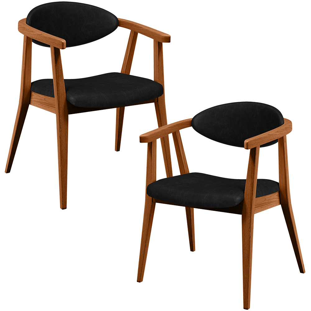 Kit 02 Poltronas Decorativas Para Sala de Estar Jantar Cecília L02 Couríssimo Preto - Lyam Decor