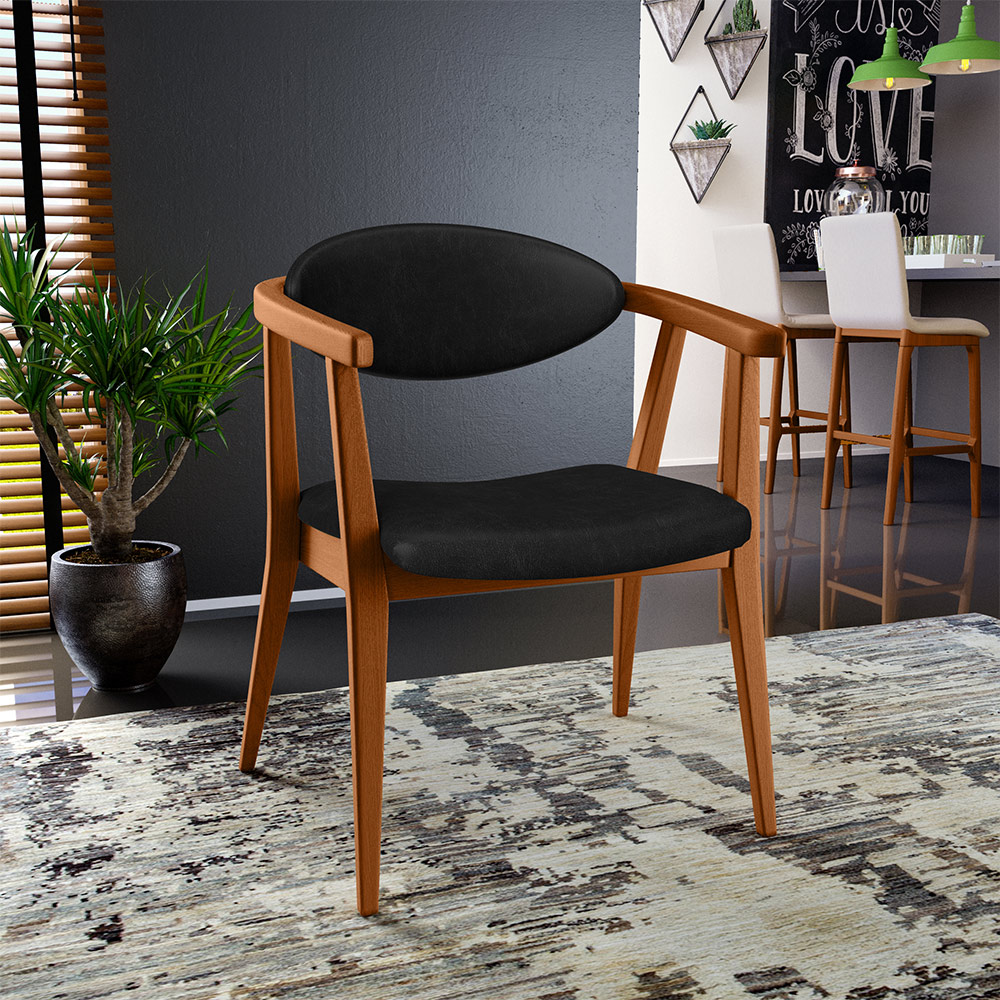 Kit 02 Poltronas Decorativas Para Sala de Estar Jantar Cecília L02 Couríssimo Preto - Lyam Decor