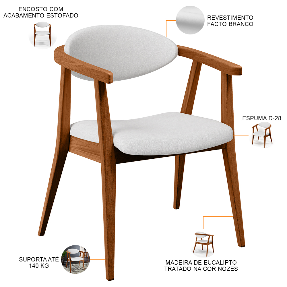 Kit 02 Poltronas Decorativas Para Sala de Estar Jantar Cecília L02 Facto Branco - Lyam Decor