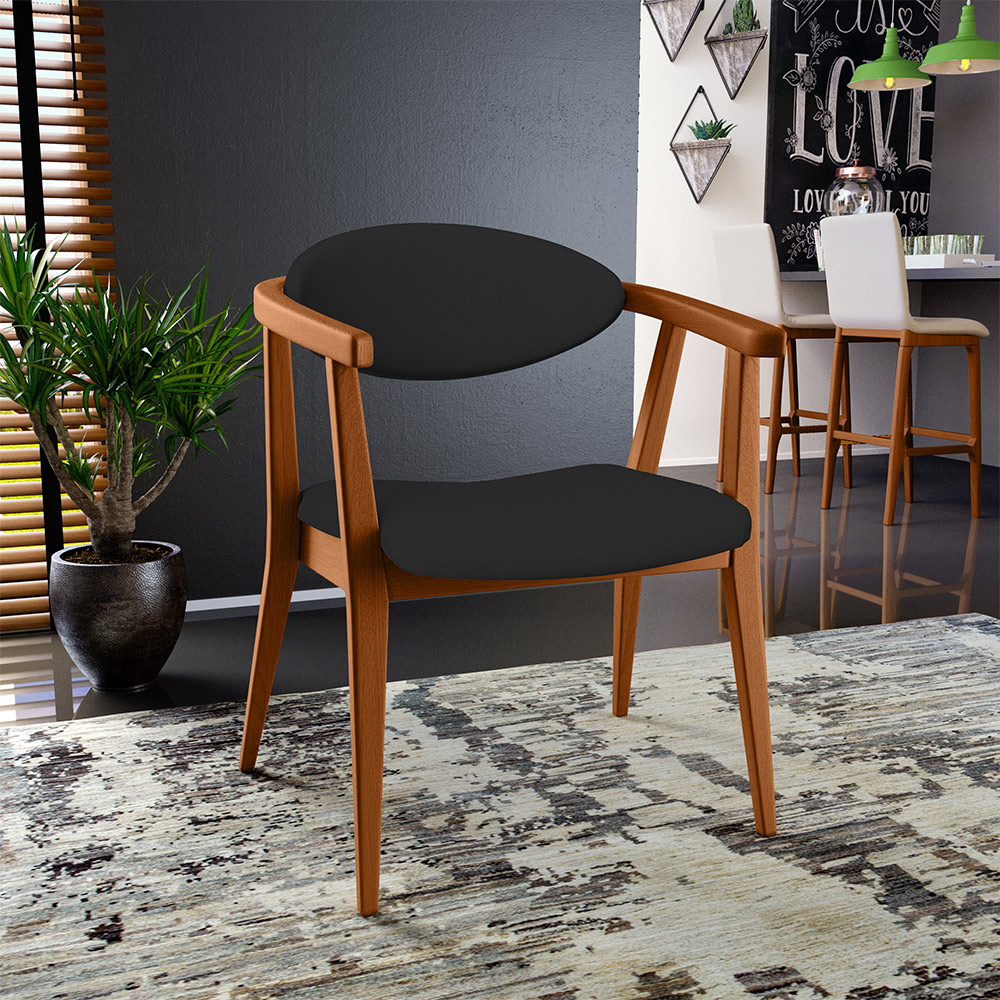 Kit 02 Poltronas Decorativas Para Sala de Estar Jantar Cecília L02 Facto Preto - Lyam Decor