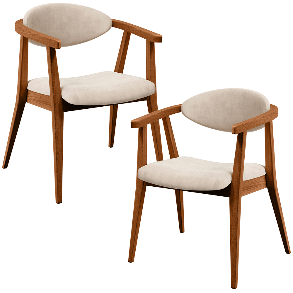 Kit 02 Poltronas Decorativas Para Sala de Estar Jantar Cecília L02 Suede Bege - Lyam Decor