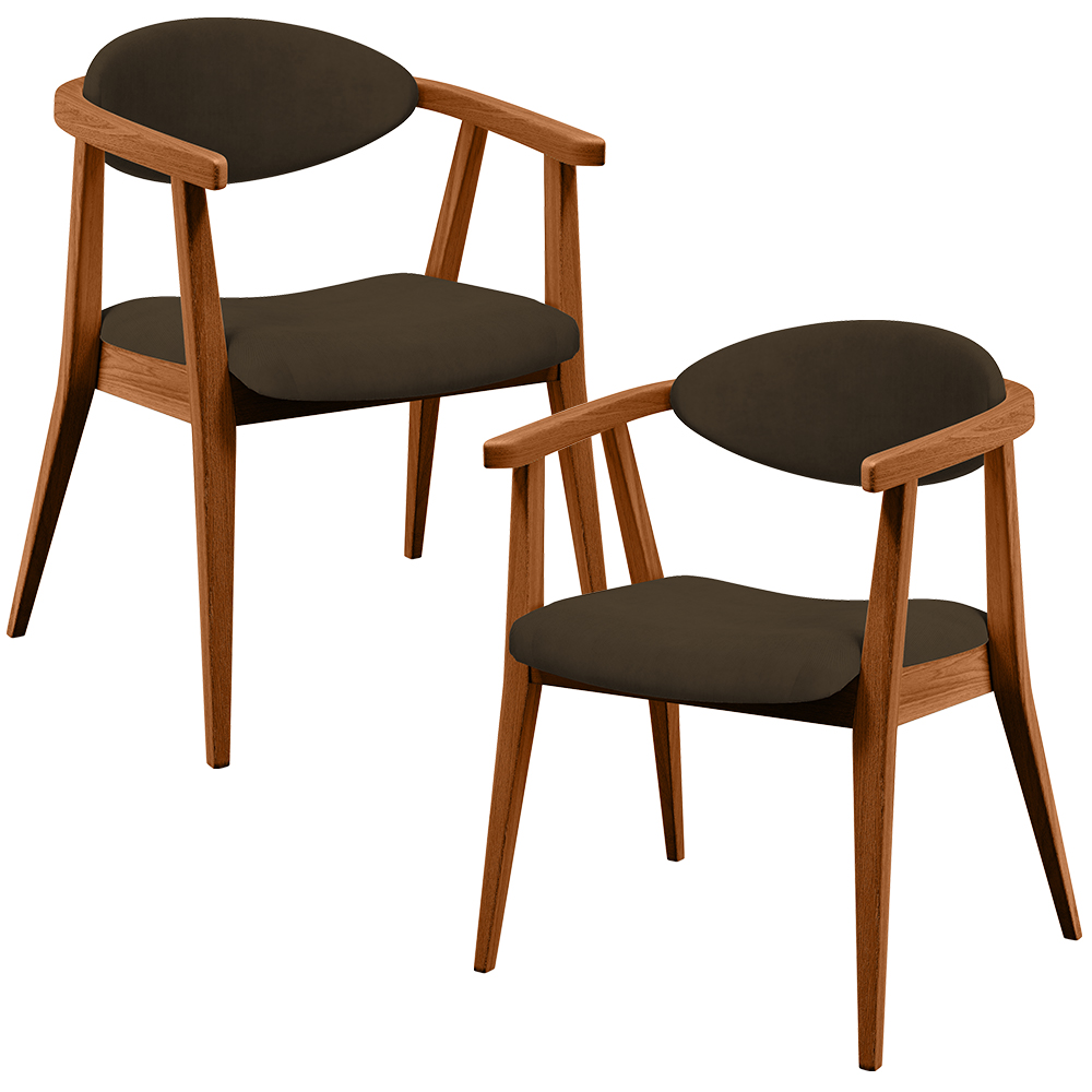 Kit 02 Poltronas Decorativas Para Sala de Estar Jantar Cecília L02 Suede Marrom - Lyam Decor