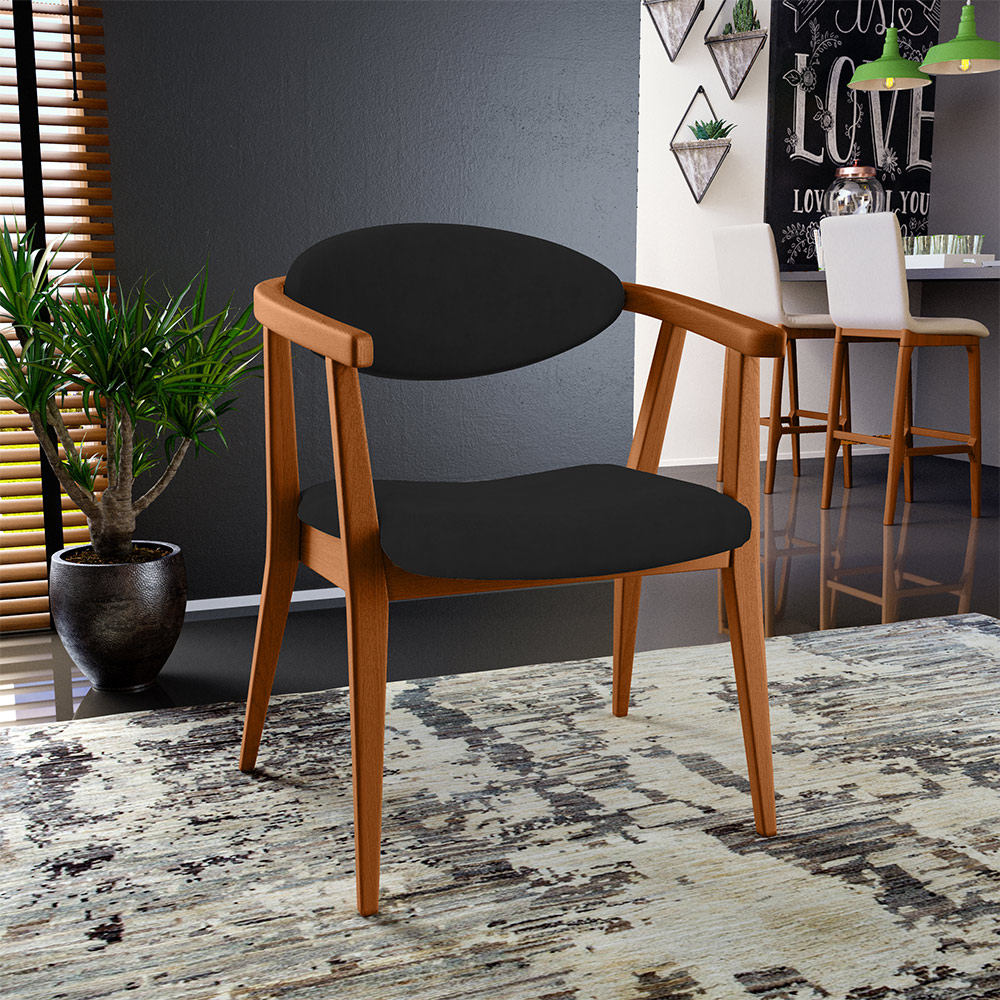 Kit 02 Poltronas Decorativas Para Sala de Estar Jantar Cecília L02 Suede Preto - Lyam Decor