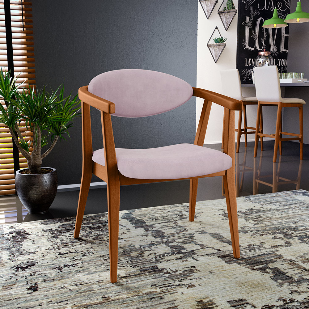 Kit 02 Poltronas Decorativas Para Sala de Estar Jantar Cecília L02 Suede Rosê - Lyam Decor