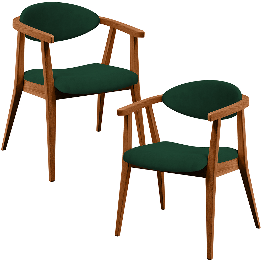 Kit 02 Poltronas Decorativas Para Sala de Estar Jantar Cecília L02 Suede Verde Musgo - Lyam Decor