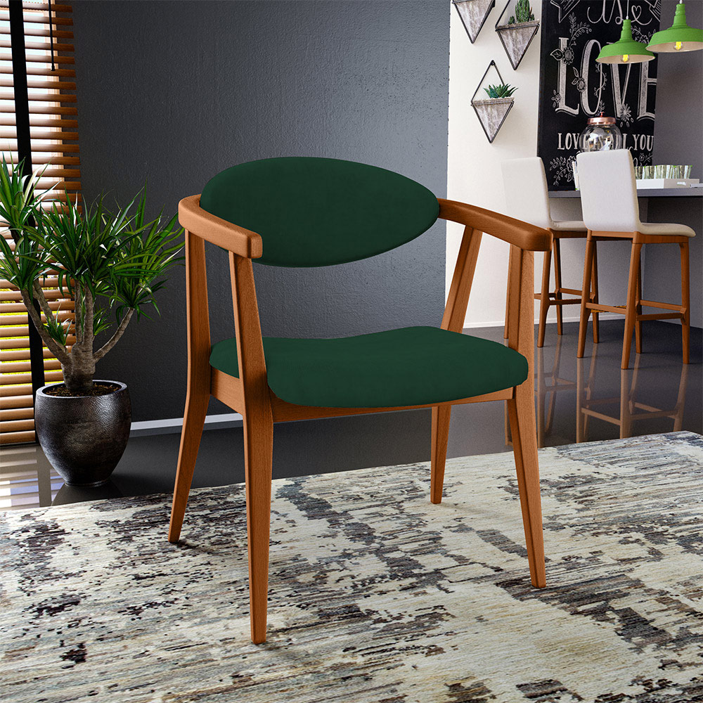 Kit 02 Poltronas Decorativas Para Sala de Estar Jantar Cecília L02 Suede Verde Musgo - Lyam Decor