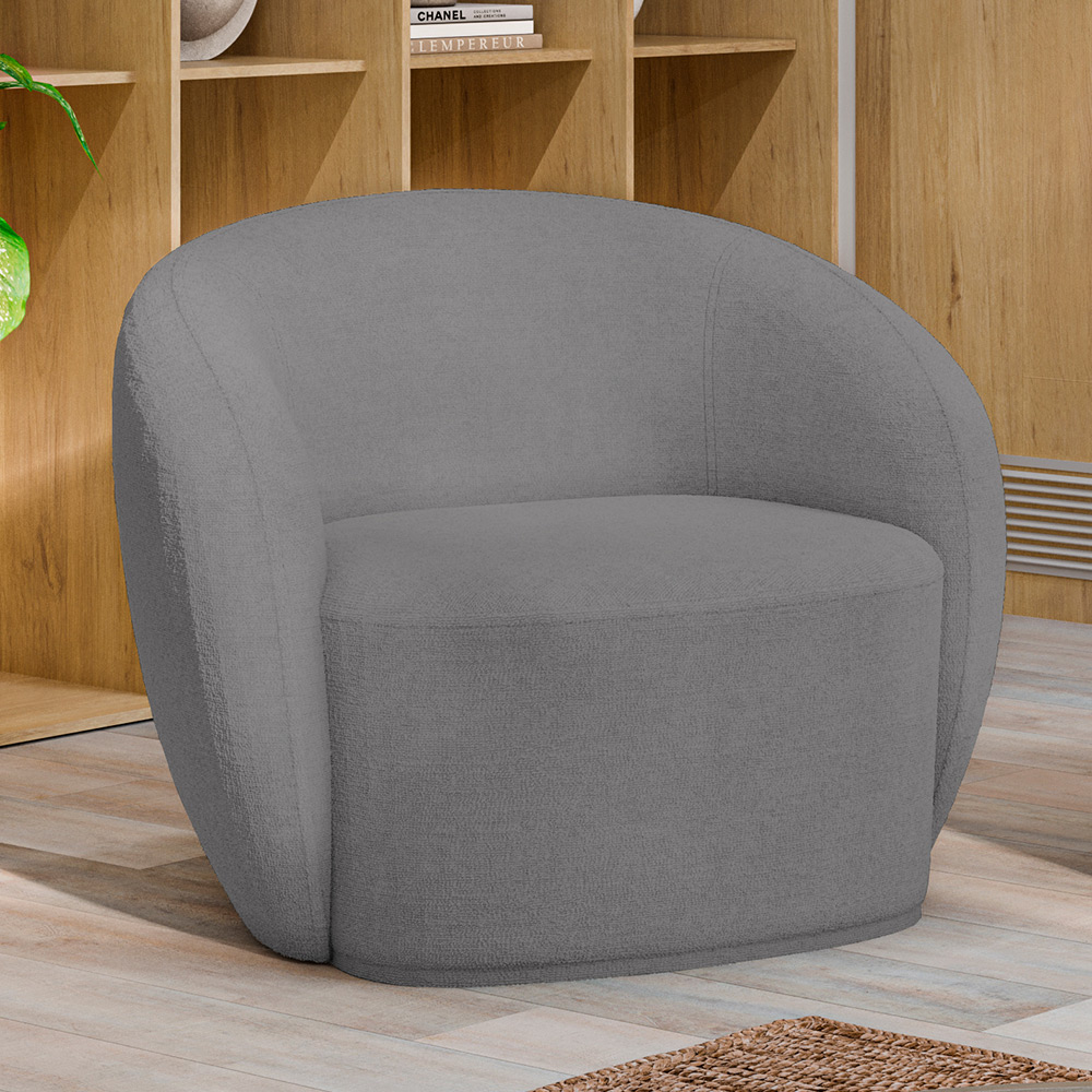 Kit 02 Poltronas Decorativas Para Sala de Estar Living Gliese K01 Bouclê Cinza - Lyam Decor