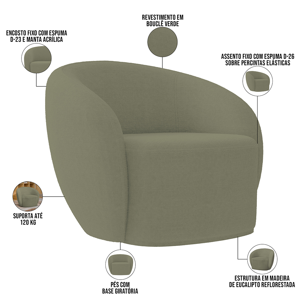 Kit 02 Poltronas Decorativas Para Sala de Estar Living Gliese K01 Bouclê Verde - Lyam Decor