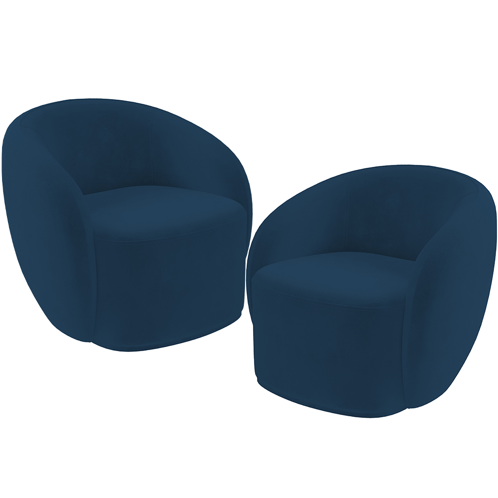 Kit 02 Poltronas Decorativas Para Sala de Estar Living Gliese K01 Veludo Azul Marinho - Lyam Decor