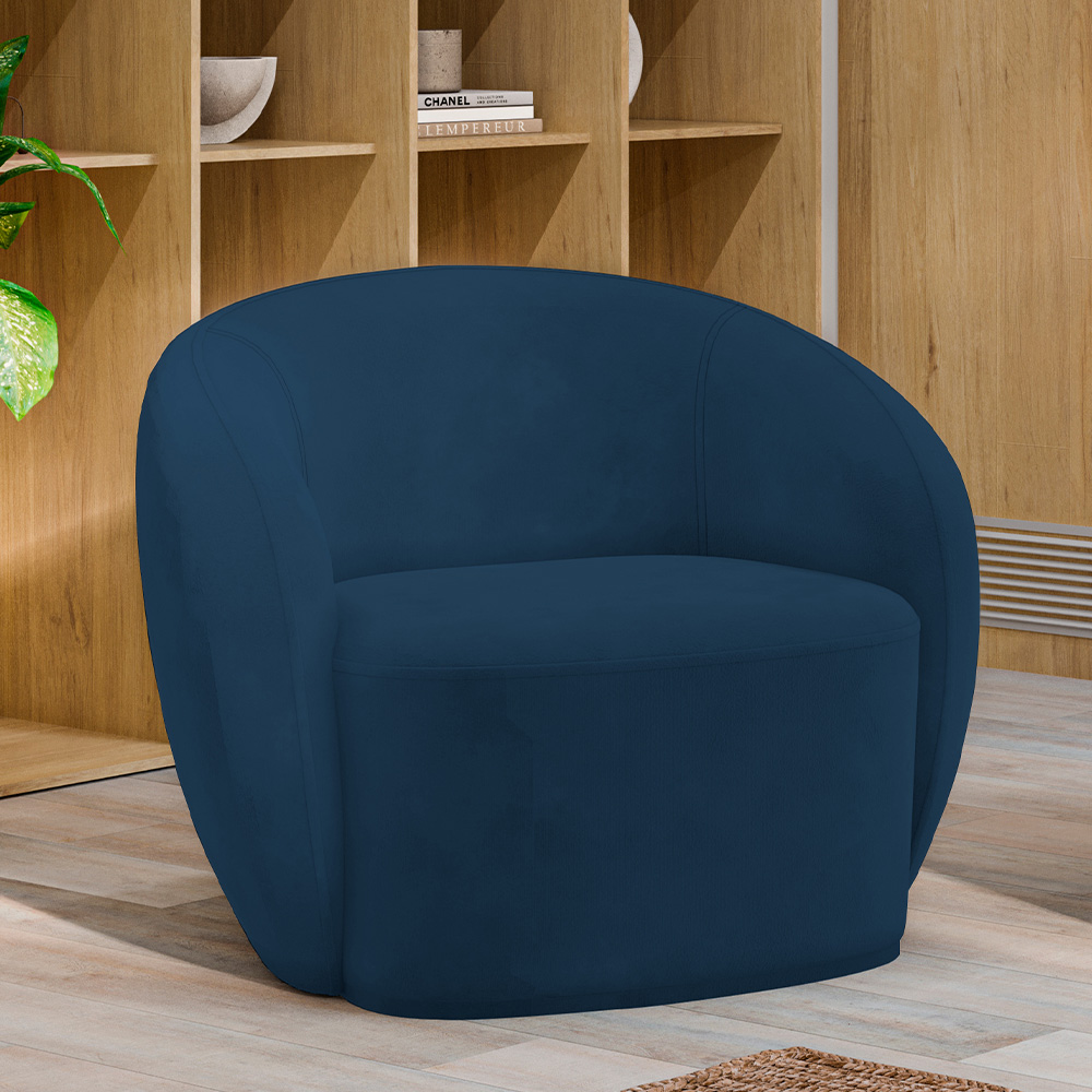 Kit 02 Poltronas Decorativas Para Sala de Estar Living Gliese K01 Veludo Azul Marinho - Lyam Decor
