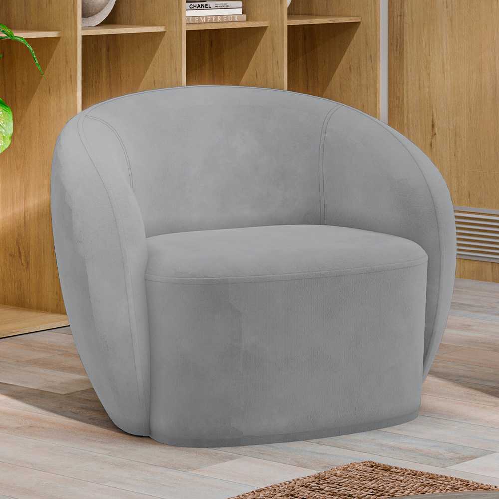 Kit 02 Poltronas Decorativas Para Sala de Estar Living Gliese K01 Veludo Cinza - Lyam Decor