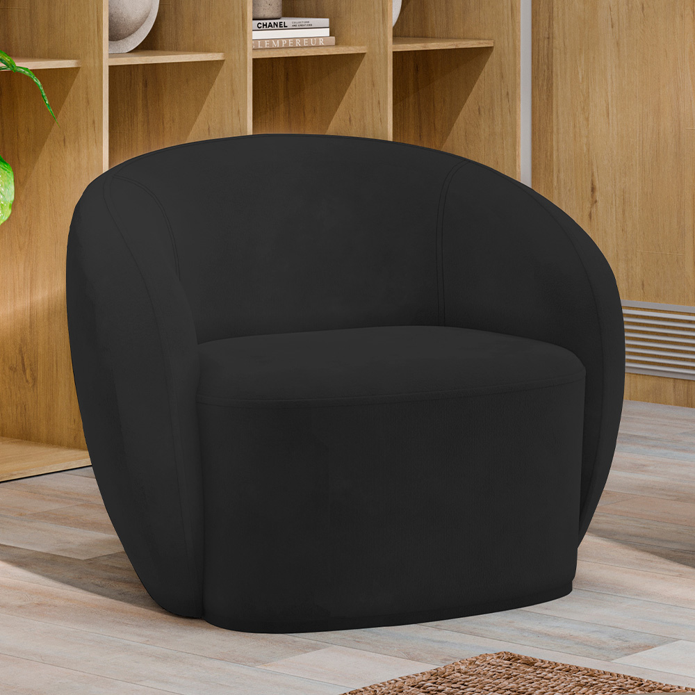 Kit 02 Poltronas Decorativas Para Sala de Estar Living Gliese K01 Veludo Preto - Lyam Decor