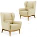 Kit 02 Poltronas Decorativas Para Sala de Estar Milena D02 Base de Madeira Corano Bege C-26 - Lyam Decor