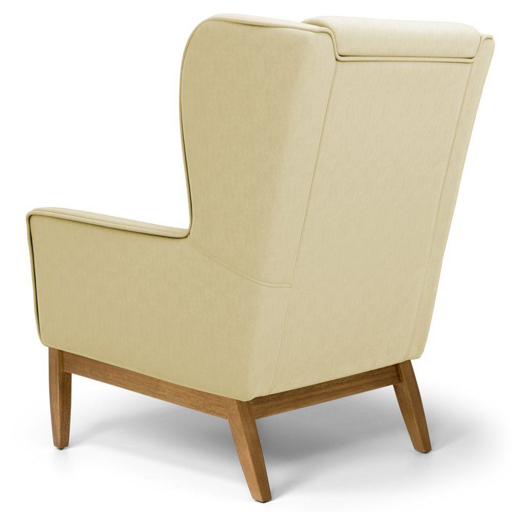 Kit 02 Poltronas Decorativas Para Sala de Estar Milena D02 Base de Madeira Corano Bege C-26 - Lyam Decor