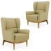 Kit 02 Poltronas Decorativas Para Sala de Estar Milena D02 Base de Madeira Corano Bege Escuro C-19 - Lyam Decor