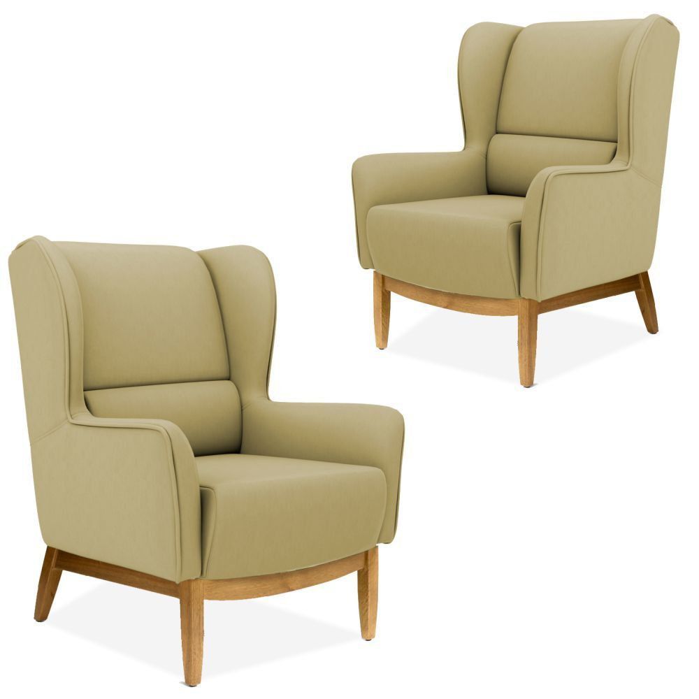 Kit 02 Poltronas Decorativas Para Sala de Estar Milena D02 Base de Madeira Corano Bege Escuro C-19 - Lyam Decor