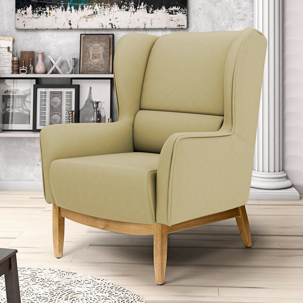 Kit 02 Poltronas Decorativas Para Sala de Estar Milena D02 Base de Madeira Corano Bege Escuro C-19 - Lyam Decor