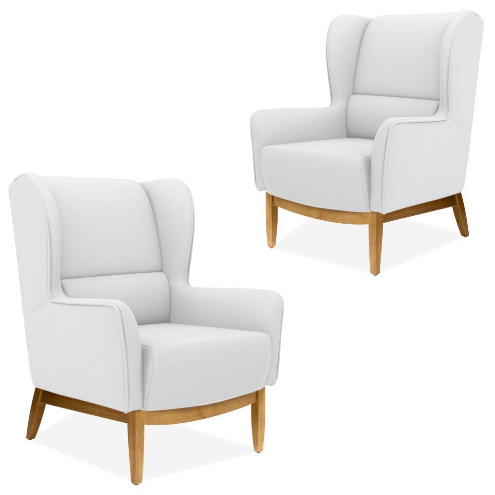 Kit 02 Poltronas Decorativas Para Sala de Estar Milena D02 Base de Madeira Corano Branco C-12 - Lyam Decor