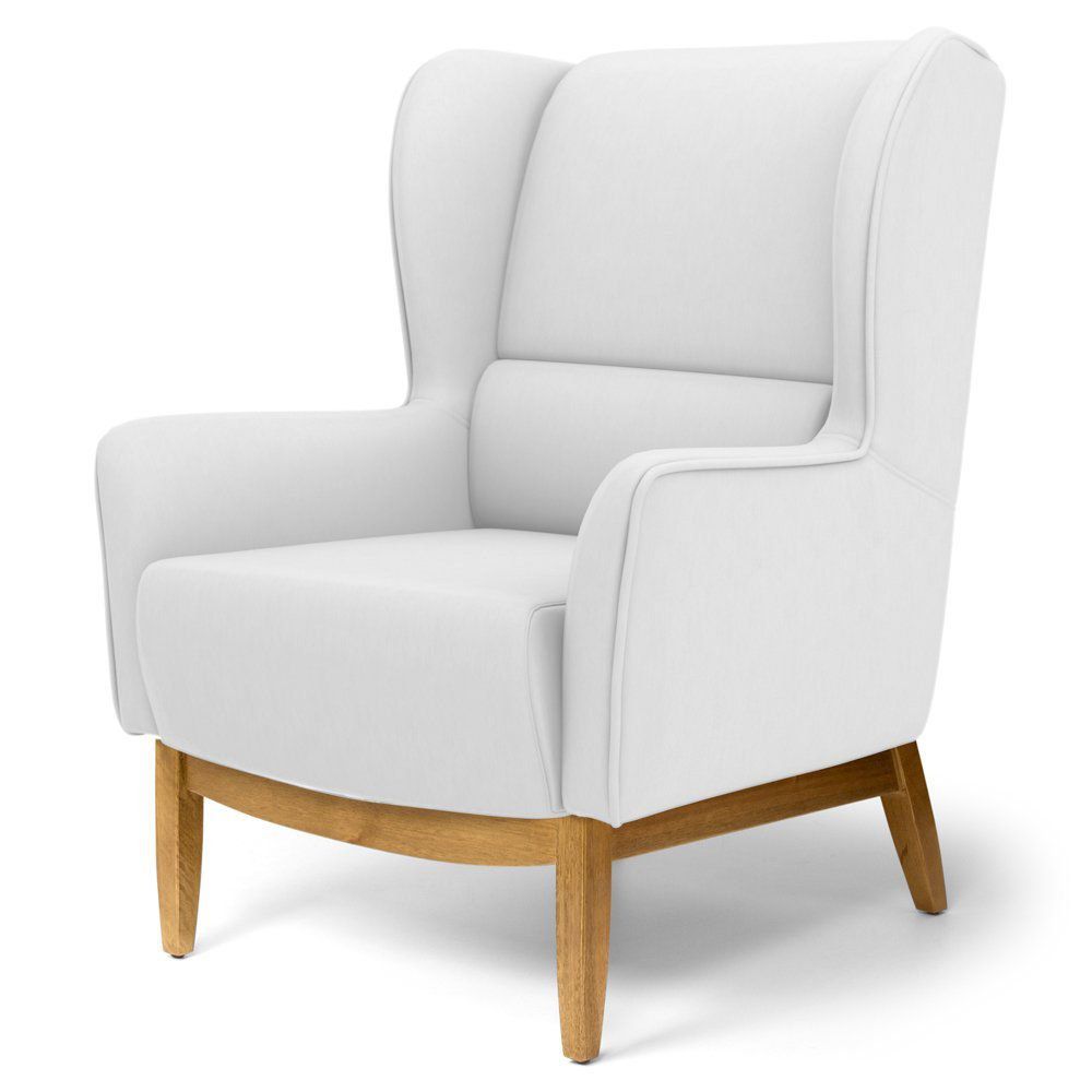 Kit 02 Poltronas Decorativas Para Sala de Estar Milena D02 Base de Madeira Corano Branco C-12 - Lyam Decor
