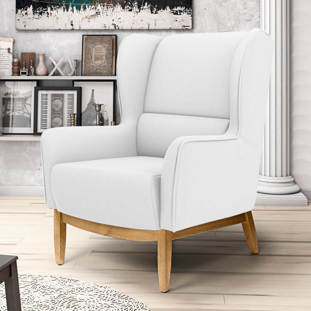 Kit 02 Poltronas Decorativas Para Sala de Estar Milena D02 Base de Madeira Corano Branco C-12 - Lyam Decor