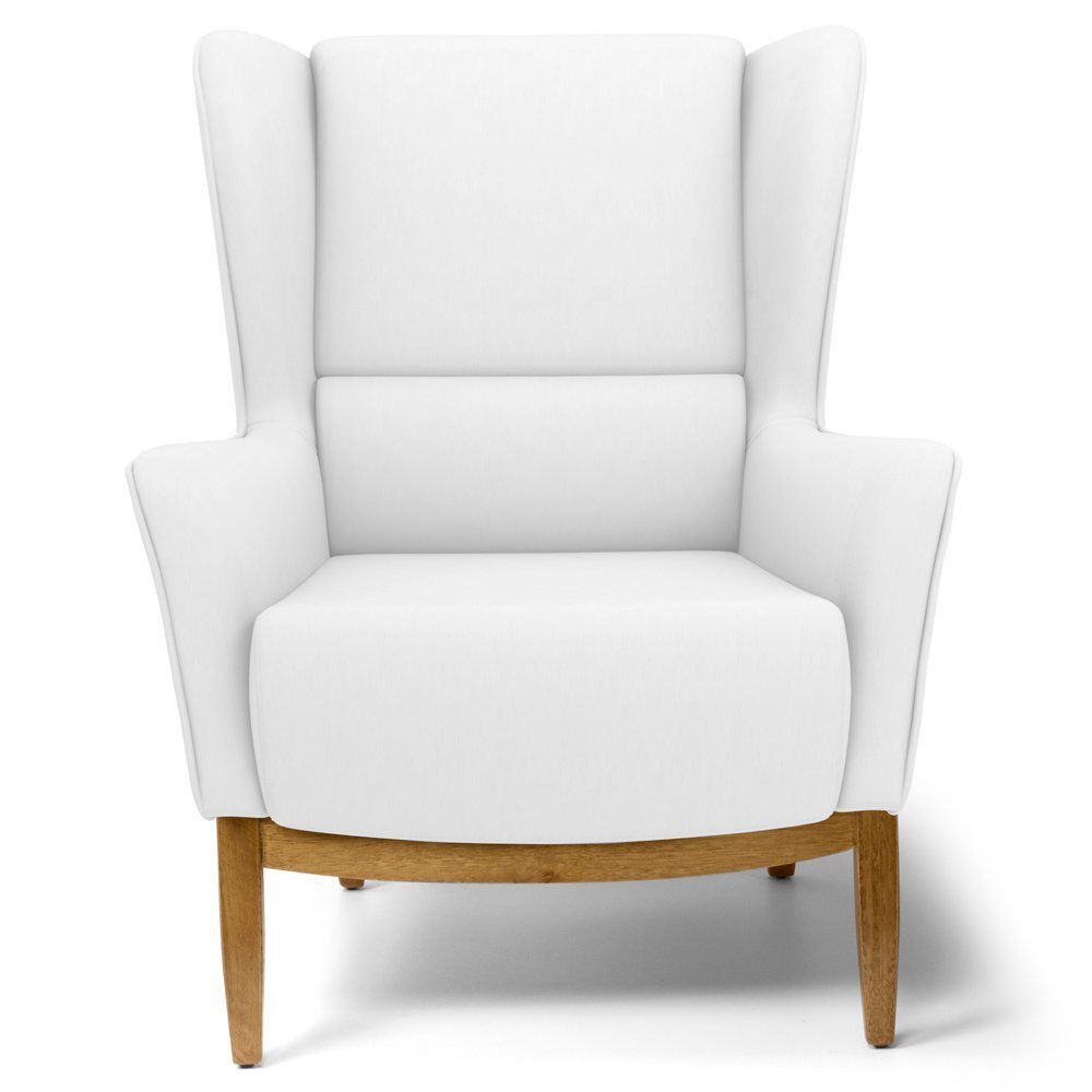 Kit 02 Poltronas Decorativas Para Sala de Estar Milena D02 Base de Madeira Corano Branco C-12 - Lyam Decor