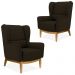Kit 02 Poltronas Decorativas Para Sala de Estar Milena D02 Base de Madeira Corano Marrom C-34 - Lyam Decor