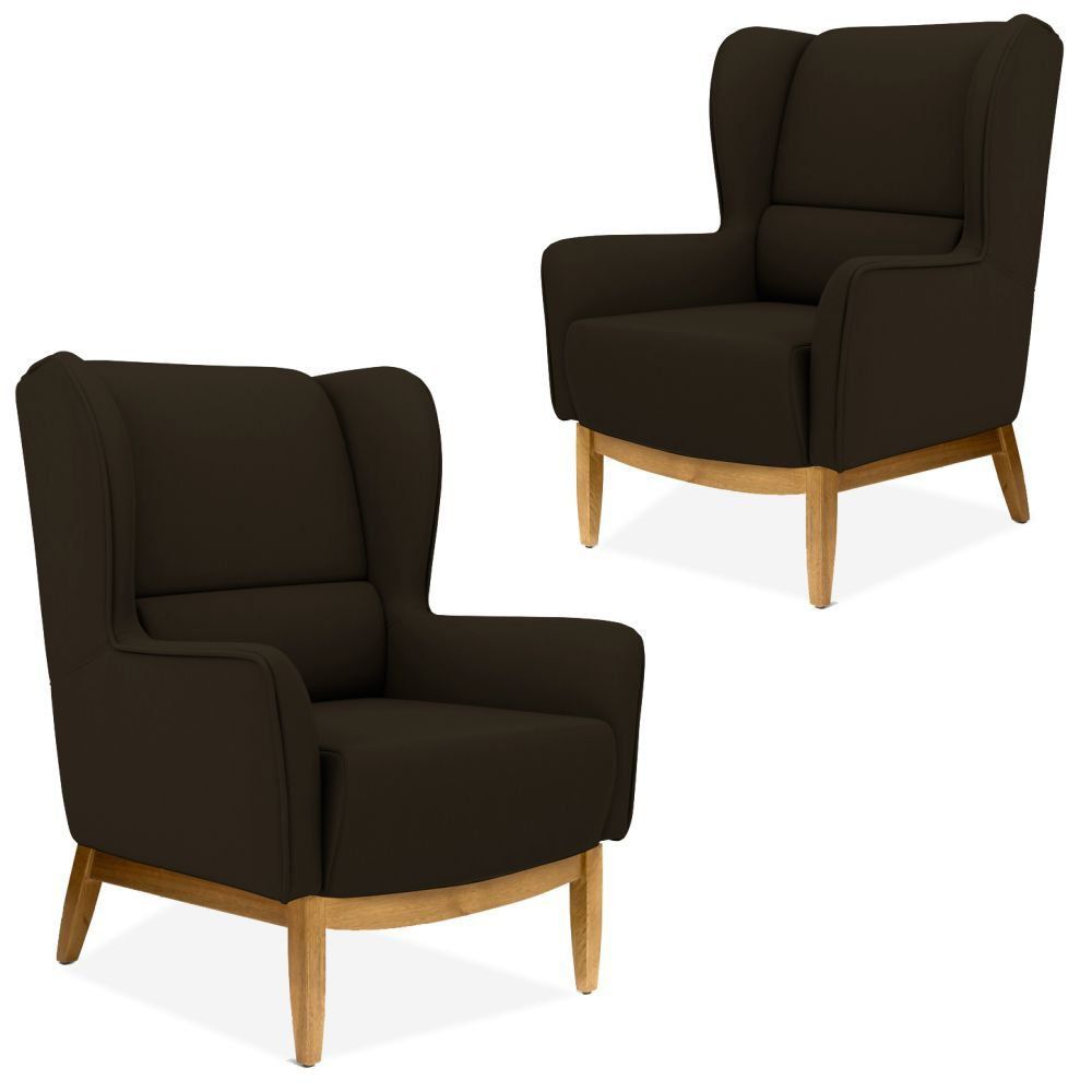 Kit 02 Poltronas Decorativas Para Sala de Estar Milena D02 Base de Madeira Corano Marrom C-34 - Lyam Decor