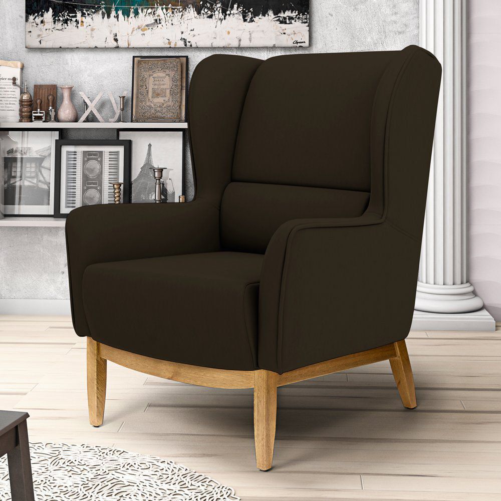 Kit 02 Poltronas Decorativas Para Sala de Estar Milena D02 Base de Madeira Corano Marrom C-34 - Lyam Decor